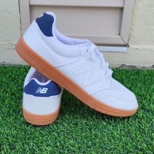 New Balance White & Navy Sneakers with Gum Sole Size 10.5